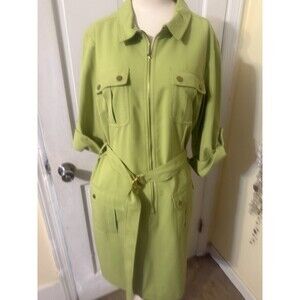 Sharagano Chartreuse Green Utility Dress with 3/4 Cuffed Sleeves Size 14